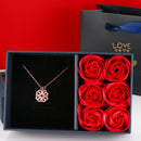 Colar Trevo de Coração + Caixa com 6 Rosas - FRETE GRÁTIS PARA TODO BRASIL